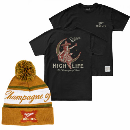 Miller High Life Girl In The Moon Beanie and T-Shirt Bundle
